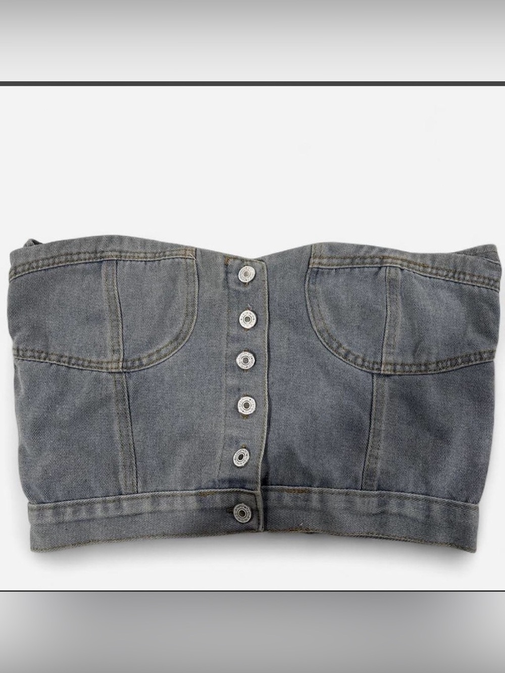 Denim Button-Front Strapless Corset